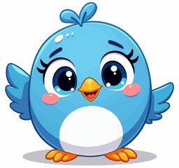 Fototapeta premium Cute Cartoon Blue Bird with Big Eyes