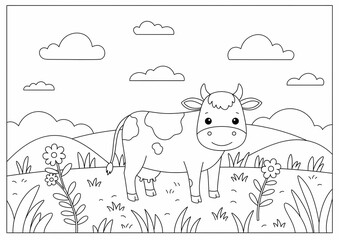 coloring page with a goat animal in the farm illustration
