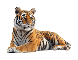 Obraz premium Majestic tiger lying in nature wildlife view isolated on transparent background