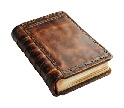 Ancient leather-bound book product isolated on transparent background
