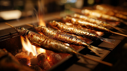 Japanese-style grilled sardines on skewer izakaya li