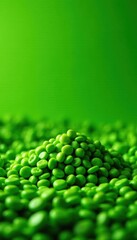A mound of vibrant green lentils showcasing surface detail, plant, natural, heap