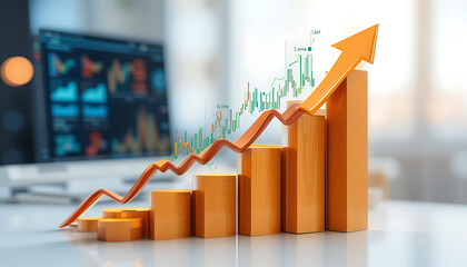 business graph showing growth with yellow arrow, 32K Revolution