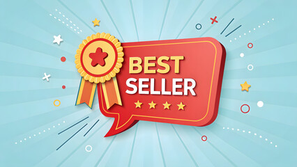 Fototapeta premium Create a vibrant and eye-catching 3D-style promotional graphic that highlights a product as a 'Best Seller'. The design should feature a bold speech bubble with the text 'BEST SELLER.