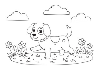 coloring page dog character going to school