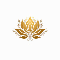 Golden Lotus Flower with Decorative Vines on White