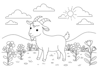 Obraz premium coloring page with a picture of a goat animal in the park