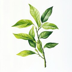 Fototapeta premium Illustration of a leafy green branch with a white background showing detail