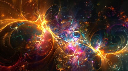 Obraz premium A vibrant abstract artwork featuring swirling patterns of bright colors and glowing light effects