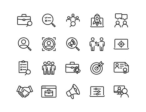 Recruitment Vector Icon Set | Adjustable Line Weight | HR, hiring, resume, candidate, interview, career, job, employee, talent, team, selection, search icons