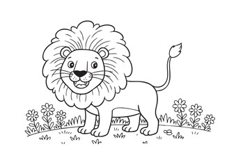 lion line art character on a grass