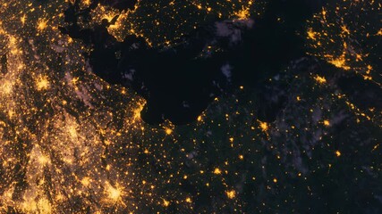 Planet Earth at Night. Northern Europe. Baltic States. View from Space Orbit. Night Globe