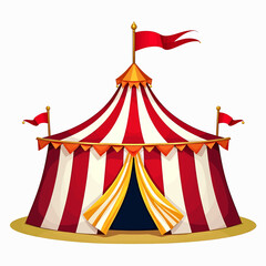 Red and White Striped Circus Tent with Flags