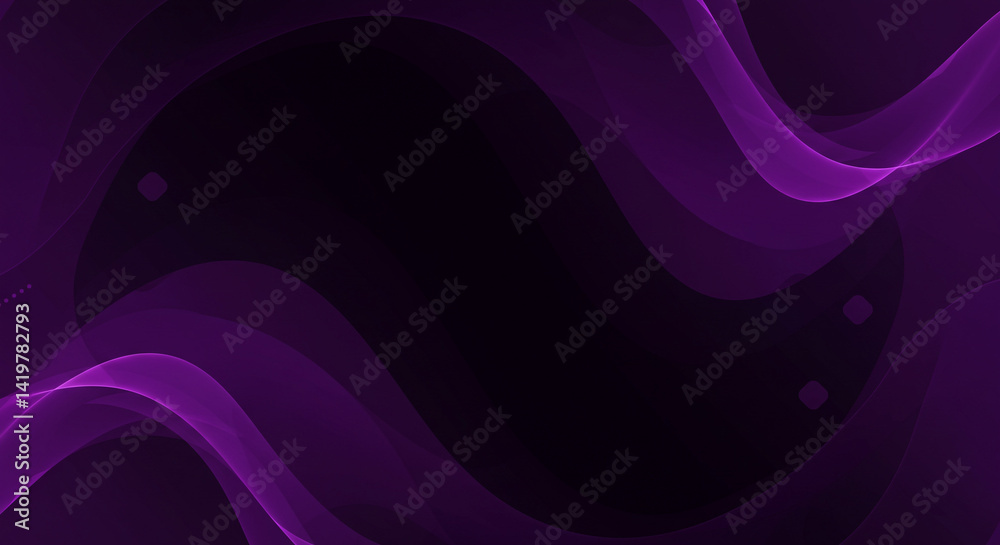 Wall mural abstract dark purple background with wavy lines and circular gradient in the center area space