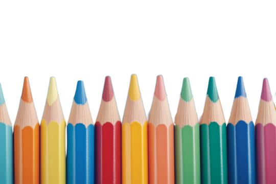 A row of colorful pencils lined up next to each other