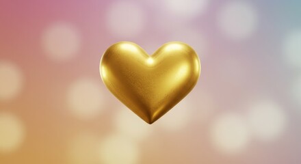 Fototapeta premium Golden Heart on Soft Pastel Background 3D Render