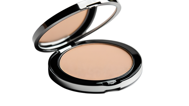 Professional Compact Mirror and Powder on White Background for Beauty and Makeup Concept