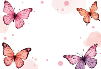 Watercolor Butterflies Frame with Pink Splatters