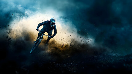 Dark Dramatic Night Dirt Bike Rider Action Shot