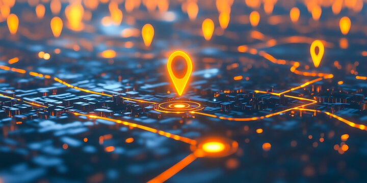 3D map routing glowing delivery paths in real time to indicate transport logistics precision