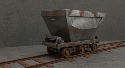 Rusty Mine Cart On Weathered Railroad Tracks