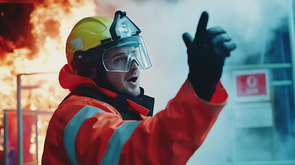 Oil rig safety trainer demonstrating proper emergency protocols. Featuring leadership and instruction