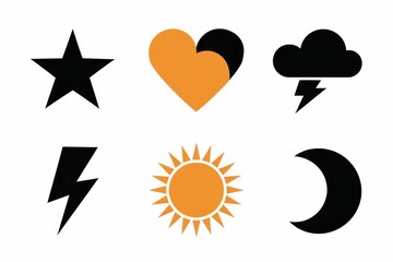 Obraz premium Simple graphic icons representing celestial and weather elements.