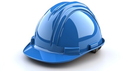 Blue Hard Hat Isolated on White Background, Safety Equipment at Work
