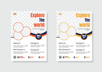 Travel flyer design template for travel agency and A4 size for print.