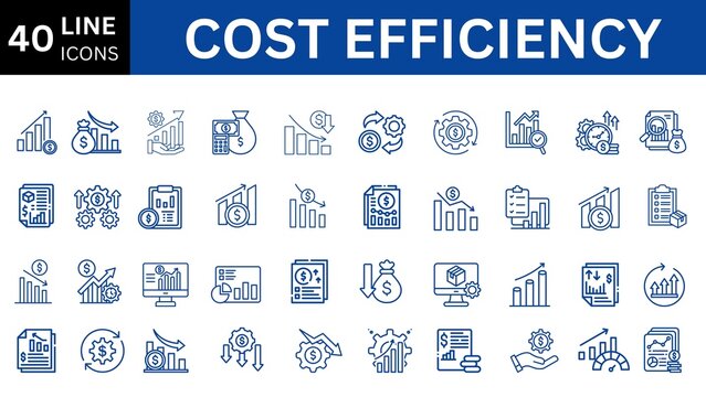 Cost efficiency editable icon set. Editable stroke. Vector illustration.
