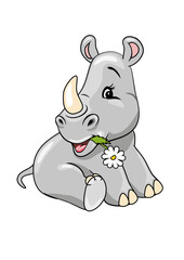 Cute shy baby rhino with chamomile