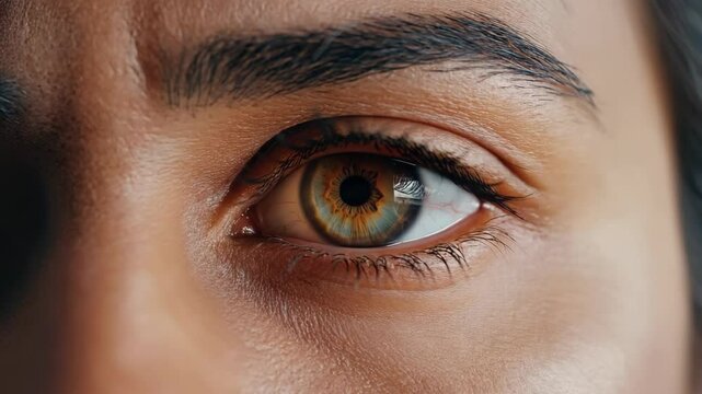 Extreme close-up of a captivating human eye with striking hazel and light green color variation, featuring clear and healthy veins