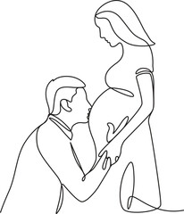  Man Kissing Pregnant Woman Belly elegance line art drawing. 