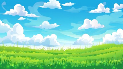 Obraz premium Grassland and White Clouds Natural Background: A Serene Tapestry of Earth and Sky