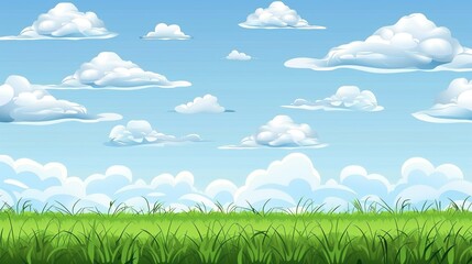 Obraz premium Grassland and White Clouds Natural Background: A Serene Tapestry of Earth and Sky