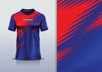 T-shirt mockup abstract stripe line jersey design for football, soccer, racing, esports, running, in red blue color © Nimpuna O
