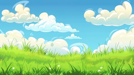 Obraz premium Grassland and White Clouds Natural Background: A Serene Tapestry of Earth and Sky