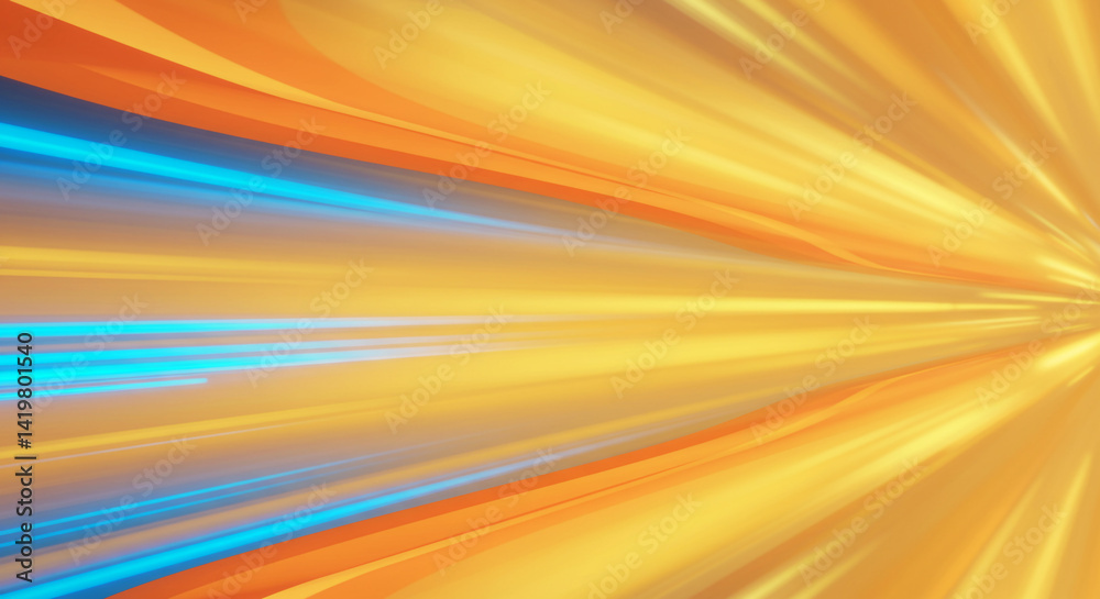 Wall mural abstract background with orange and yellow light streaks and blue lines creating a dynamic motion ef