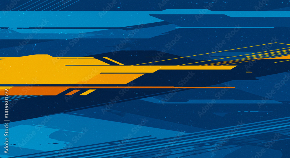 Wall mural abstract background featuring geometric shapes in shades of blue and yellow with lines and patterns