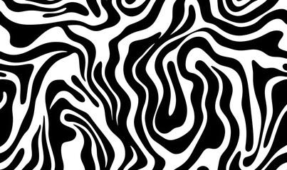 Wavy and swirled brush strokes vector seamless pattern. Bold curved lines and squiggles ornament. Seamless horizontal banner with doodle bold lines. Black and white wallpaper. 