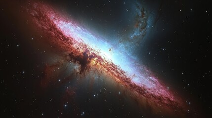 Obraz premium Colorful cosmic galaxy illustration with bright stars, glowing nebula, and deep space background. Abstract universe concept showing stellar energy, space mystery, and celestial beauty in the night sky