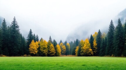 Fototapeta premium Misty Autumn Forest Meadow