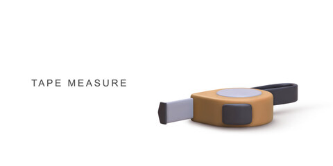 Measuring Tape Tool For Construction, DIY Projects, Woodworking, Home Improvement And Crafting In Clean Minimal 3D Style On White Background, Vector Illustration.