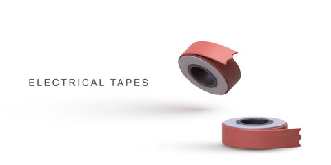 Electrical Tape Roll 3D Icon, Insulation Tape For Wiring, Repair, Construction, DIY, Industrial Protection Equipment, Adhesive Tool Concept, Isolated On White, Vector Illustration.