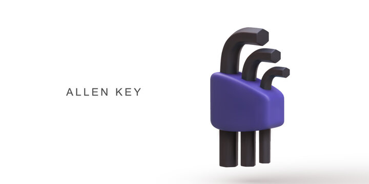 Hex Key Set For Repair, Assembly, And Maintenance Projects In Minimal 3D Style With Blue Holder On White Background, Perfect For Workshop And DIY Concepts, Vector Illustration.