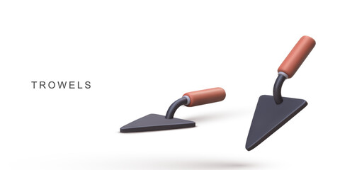 Trowel Tool 3D Icon, Masonry And Gardening Equipment For Construction, Brickwork, Planting, DIY Projects, Handheld Tool Concept, Isolated Minimal Style, Vector Illustration.