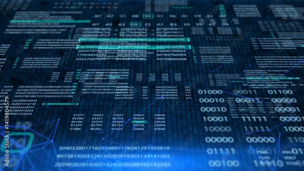 Fototapete Digital Binary Code Futuristic User Interface Background. Number Random System Selection Realtime Technology Interface Processing 4K Motion.