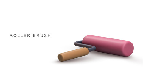 Paint Roller Brush With Wooden Handle And Pink Roller For Painting Walls, Renovation, Decoration, And Home Improvement On White Background, Vector Illustration.