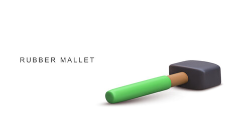 Rubber Mallet With Green Handle For DIY, Construction, Repair, And Carpentry Tasks, Soft Head Design Ideal For Gentle Force Applications On White Background, Vector Illustration.