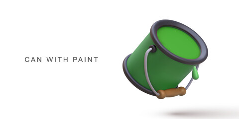 Paint Can With Green Liquid, Perfect For DIY Projects, Renovation, Repair, And Decoration Themes, Vibrant Color Splash Concept On White Background, Vector Illustration.